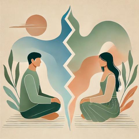 Ilustración donde una pareja rompe el contacto 